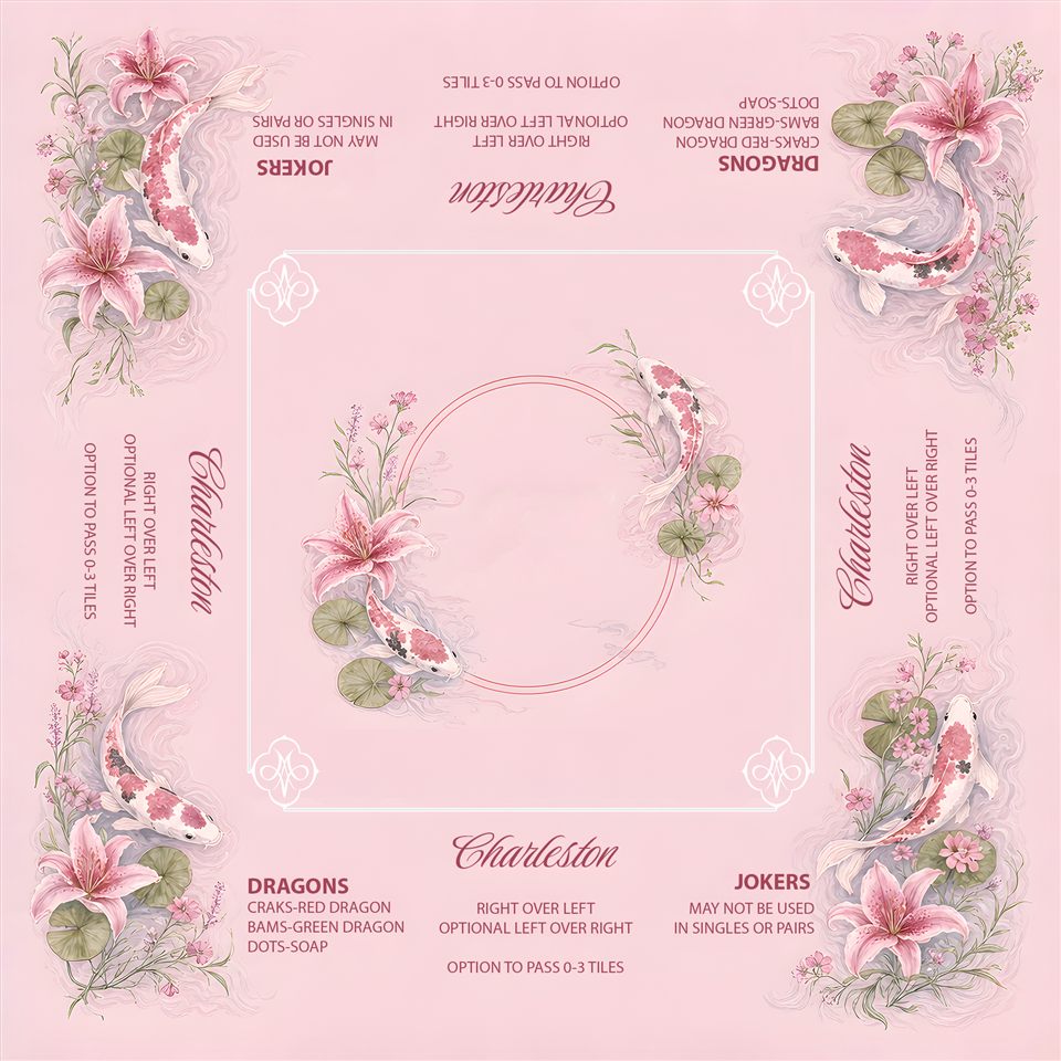 Pink Koi and Lilies American Mah Jongg mat by NouveauMahj